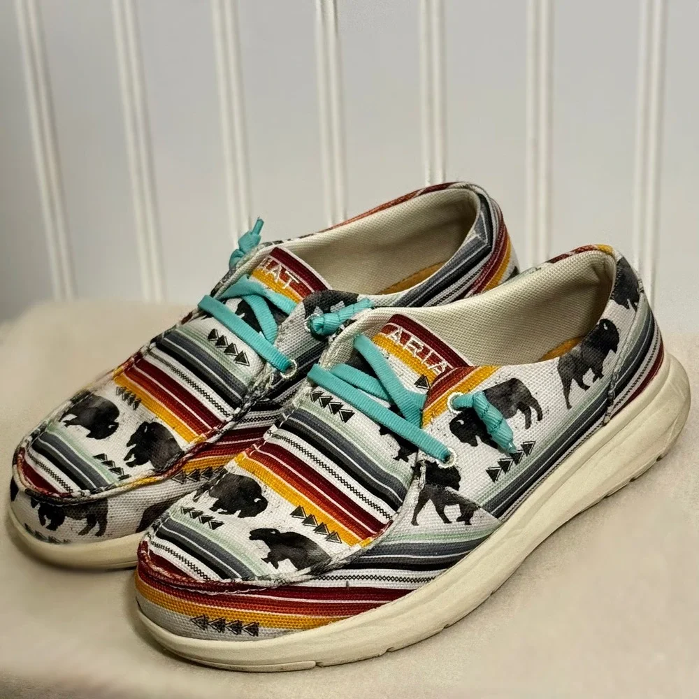 Ariat Womens 6.5B Slip On Shoes Bison Serape Stripe Western Loafers